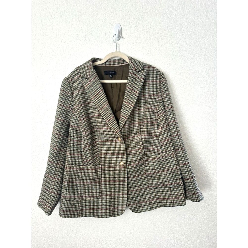 Talbots Shetland Wool Blazer Multicolor Houndstooth Plaid Gold Buttons 18W